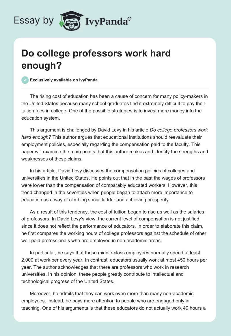 Do College Professors Work Hard Enough?. Page 1