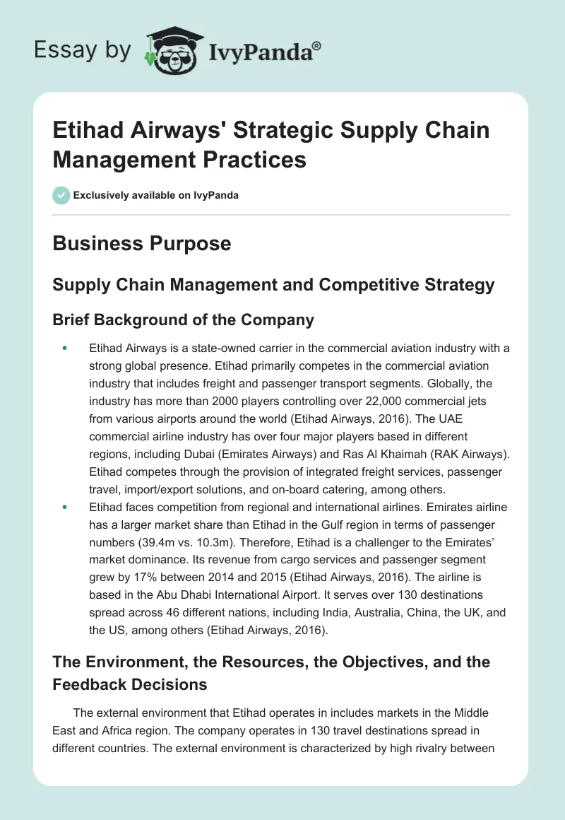 Etihad Airways' Strategic Supply Chain Management Practices. Page 1