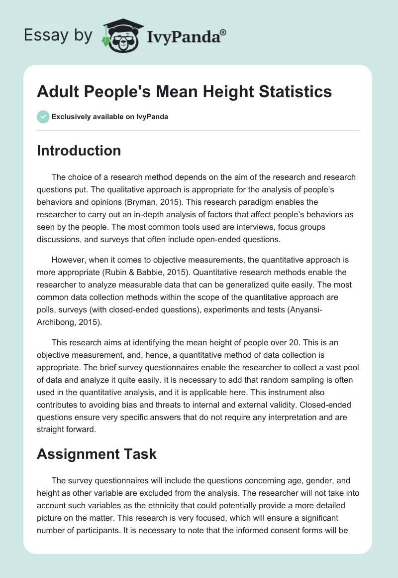 Adult People's Mean Height Statistics. Page 1