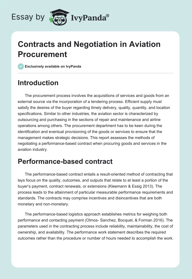 Contracts and Negotiation in Aviation Procurement. Page 1