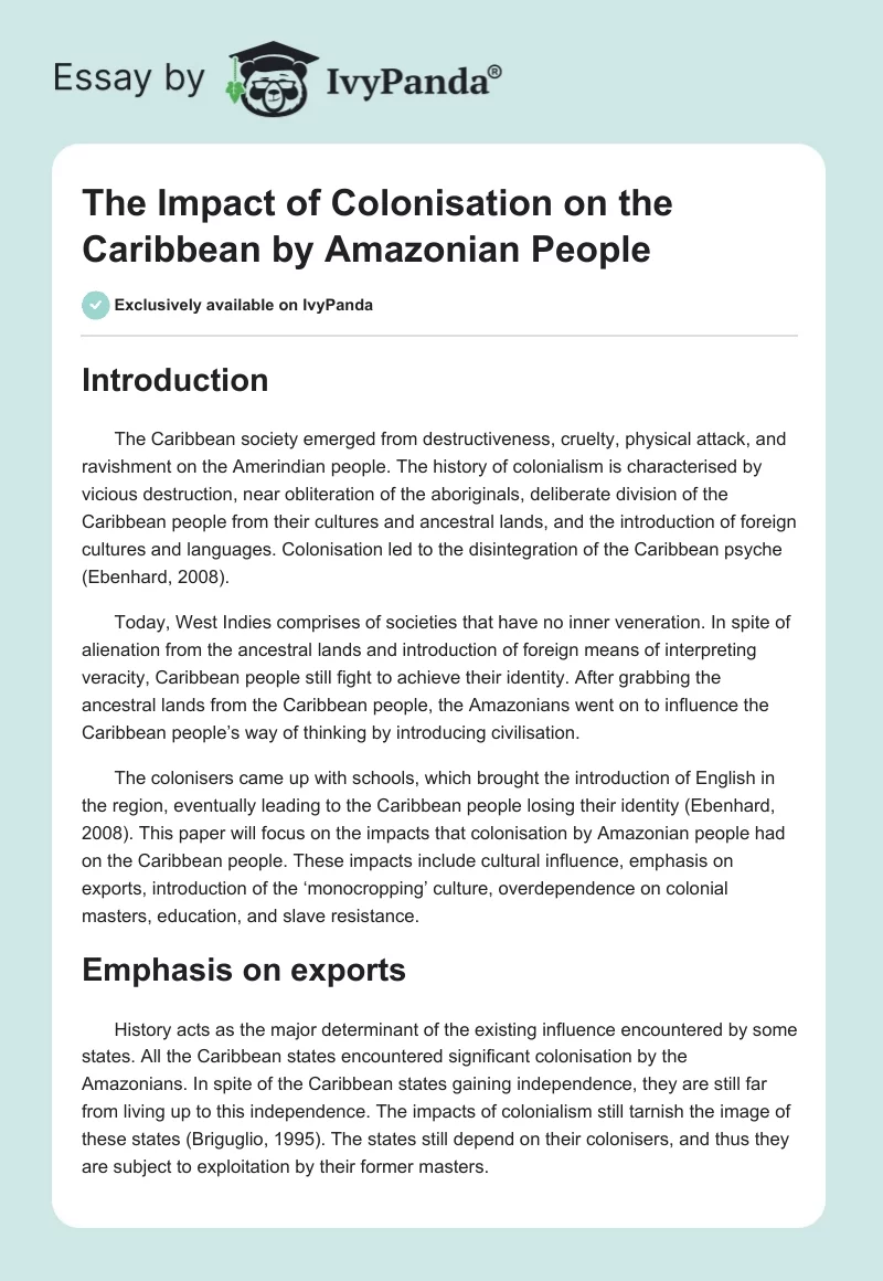 The Impact of Colonisation on the Caribbean by Amazonian People. Page 1