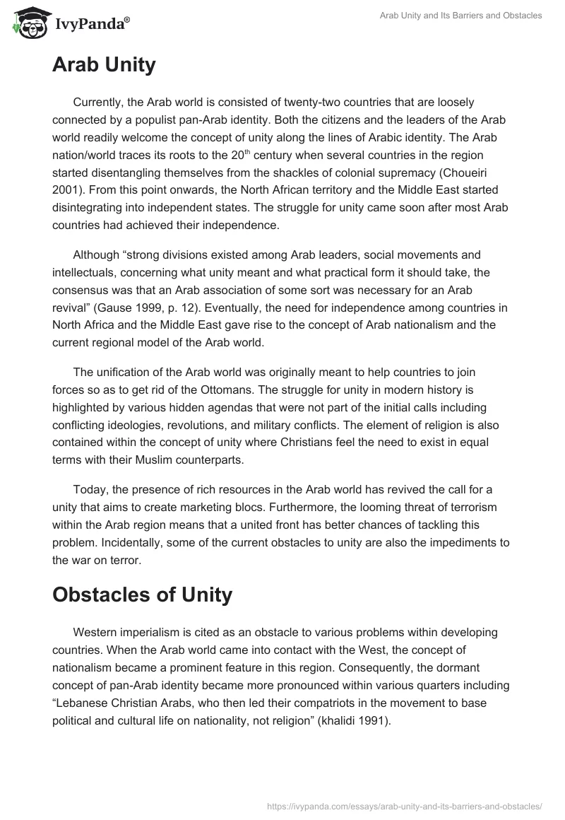 Arab Unity and Its Barriers and Obstacles. Page 2