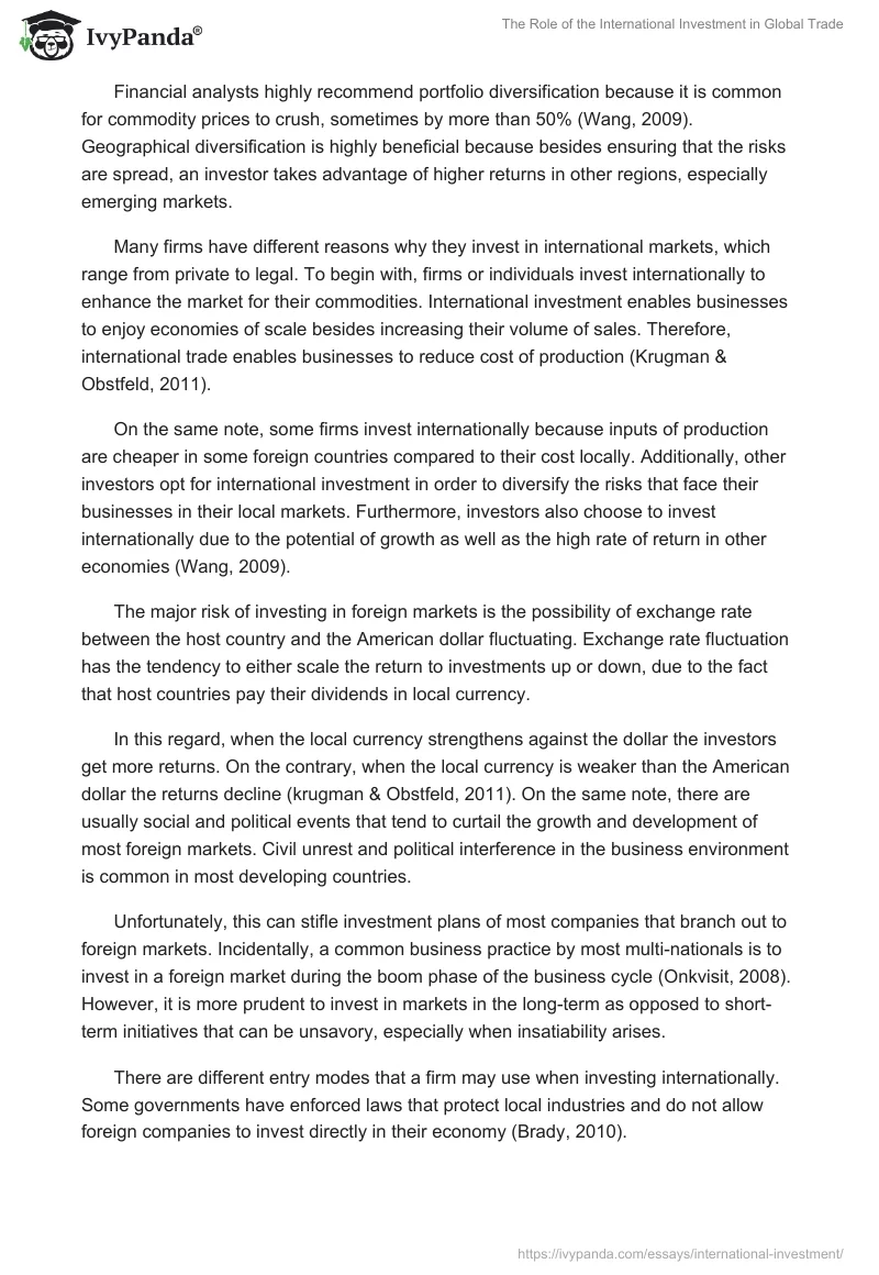 The Role of the International Investment in Global Trade. Page 2