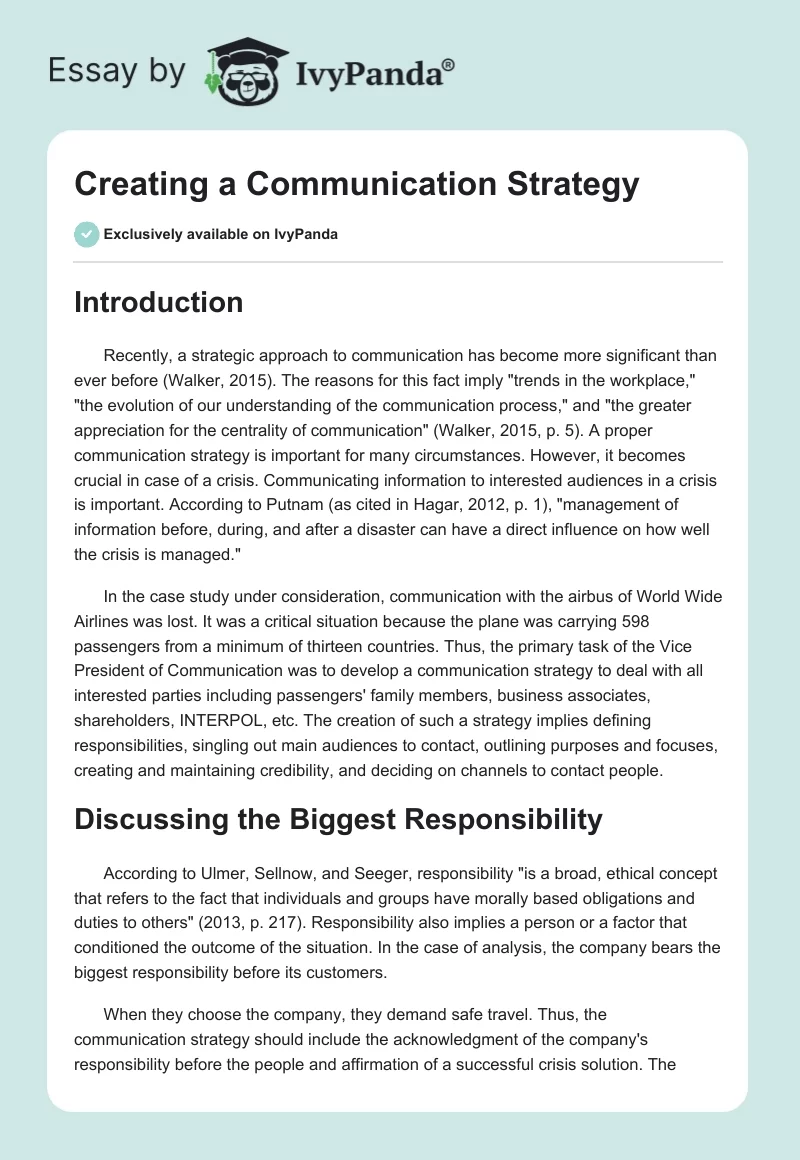 Creating a Communication Strategy. Page 1