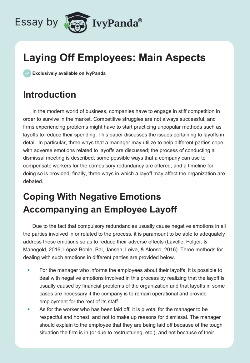 Laying Off Employees: Main Aspects. Page 1