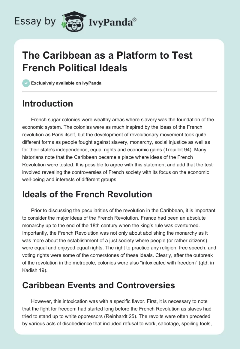 The Caribbean as a Platform to Test French Political Ideals. Page 1