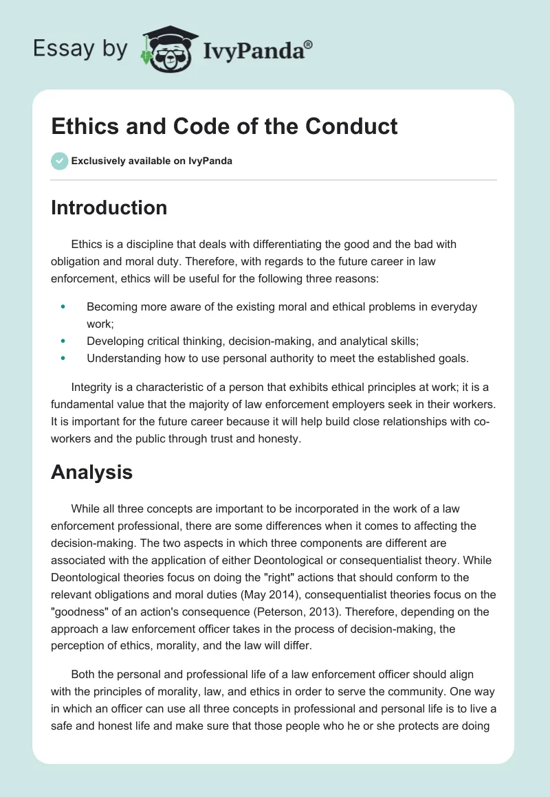 Ethics and Code of the Conduct. Page 1