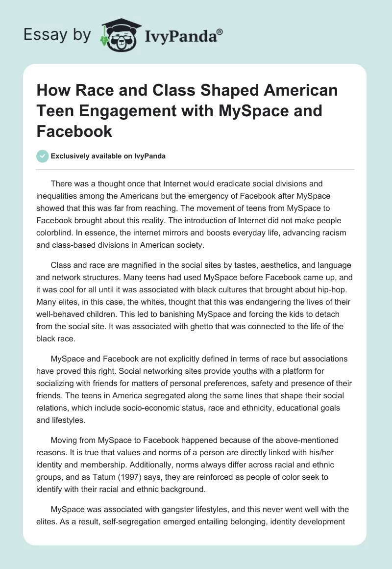 How Race and Class Shaped American Teen Engagement with MySpace and Facebook. Page 1