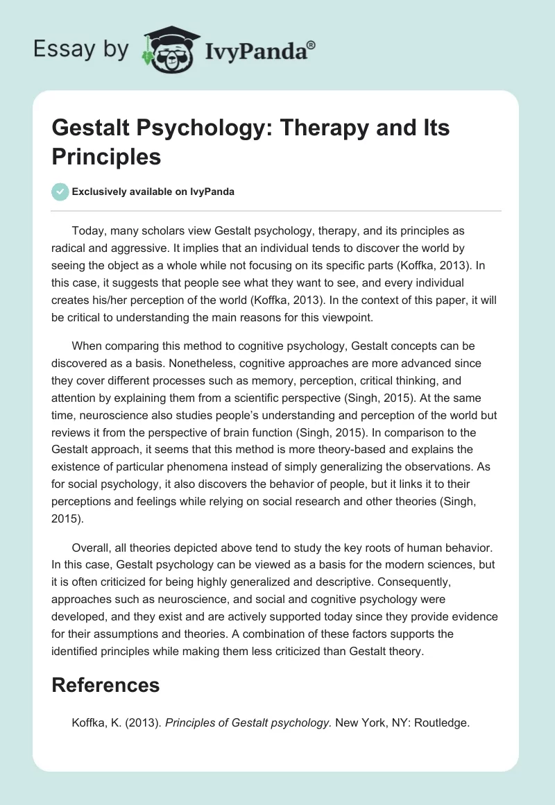Gestalt Psychology: Therapy and Its Principles. Page 1