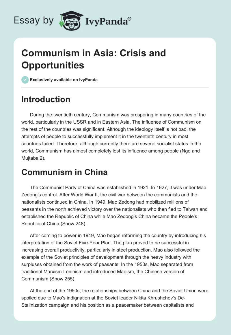 Communism in Asia: Crisis and Opportunities. Page 1