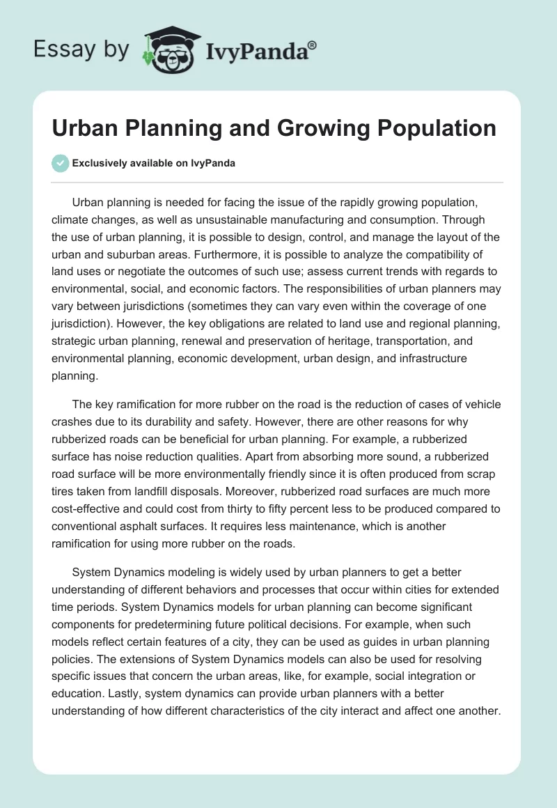 Urban Planning and Growing Population. Page 1