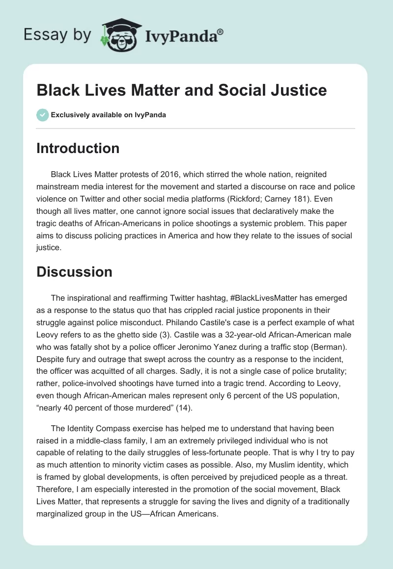 Black Lives Matter and Social Justice. Page 1