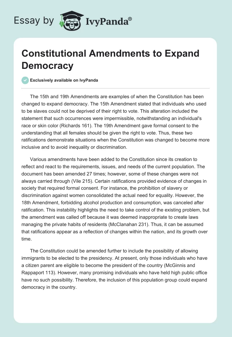 Constitutional Amendments to Expand Democracy. Page 1