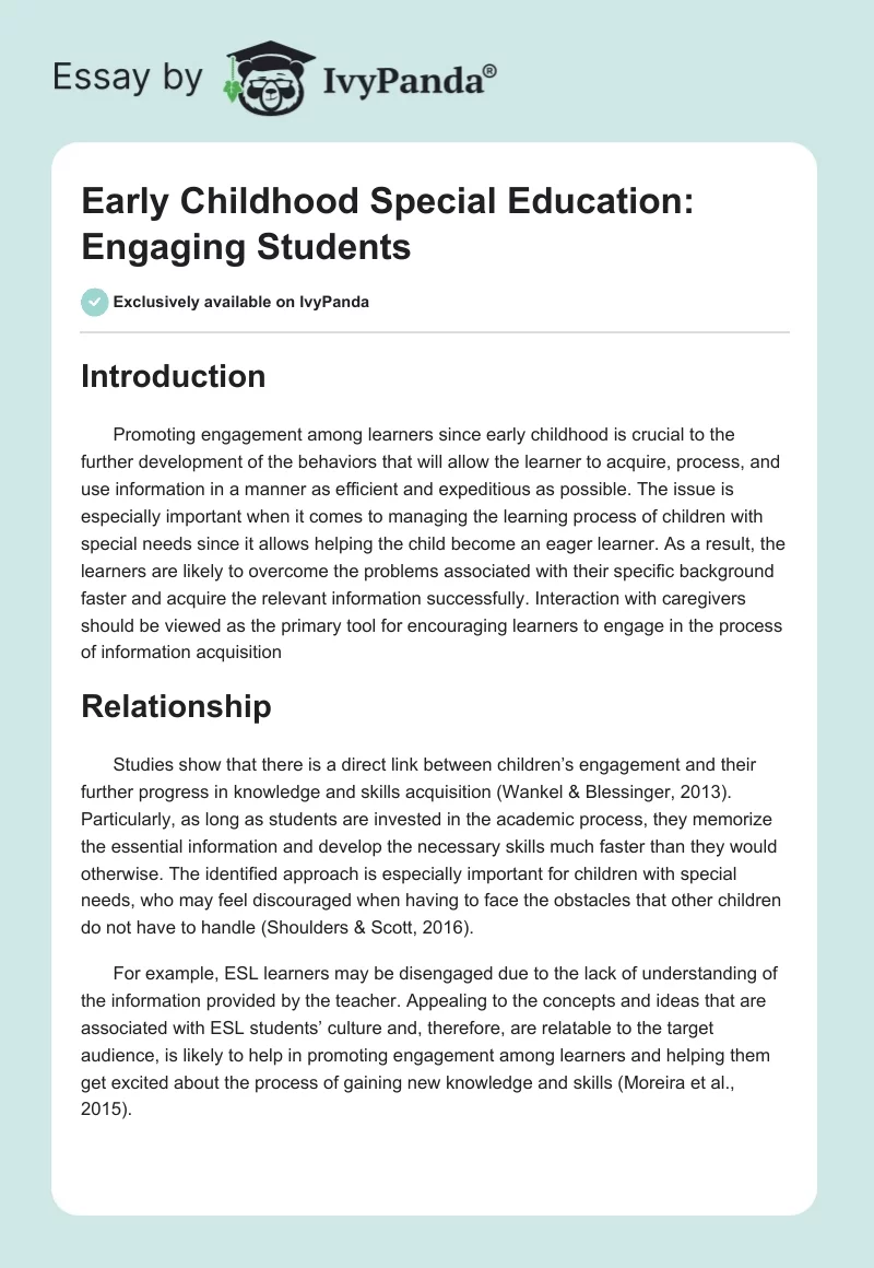 Early Childhood Special Education: Engaging Students. Page 1