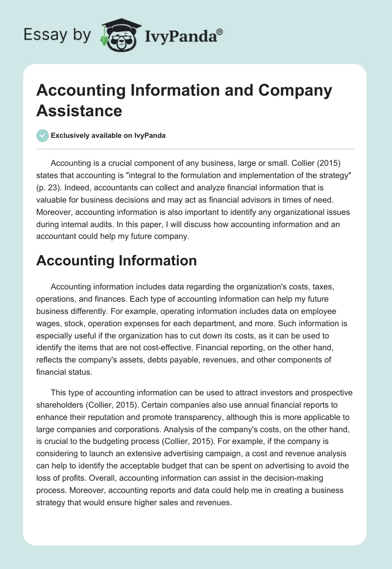 Accounting Information and Company Assistance. Page 1