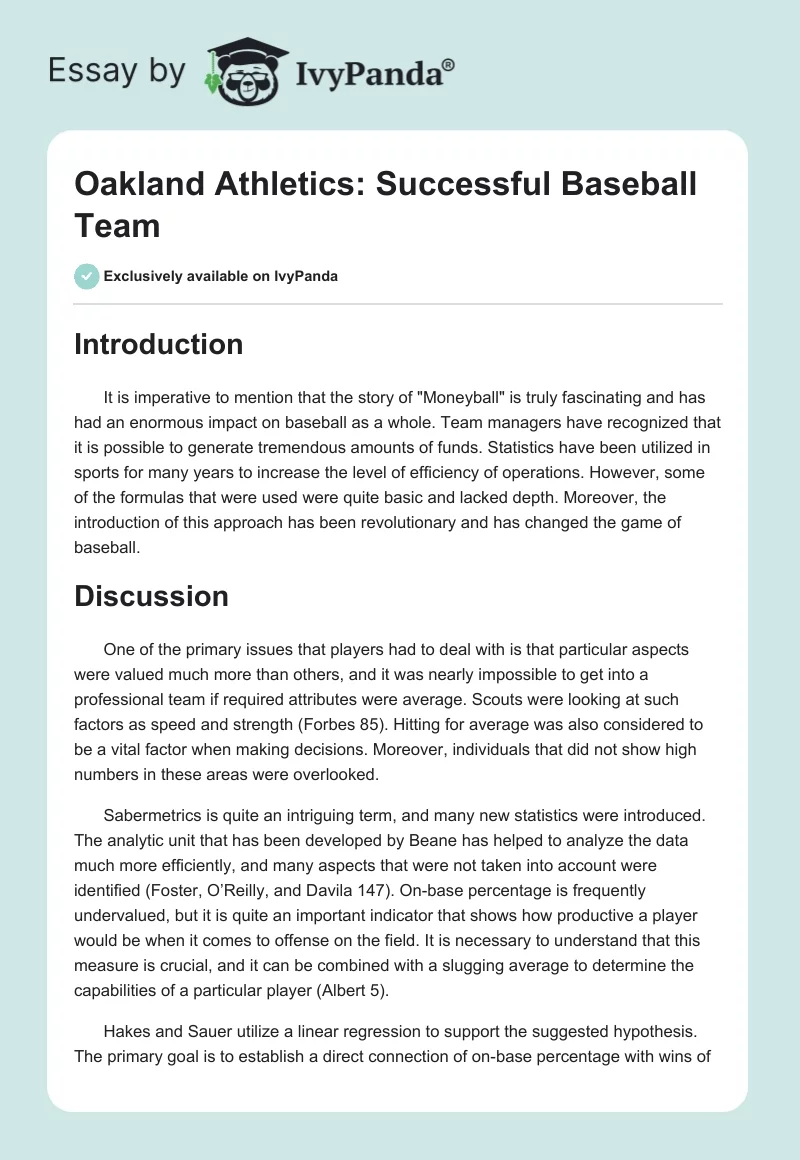 Oakland Athletics: Successful Baseball Team. Page 1