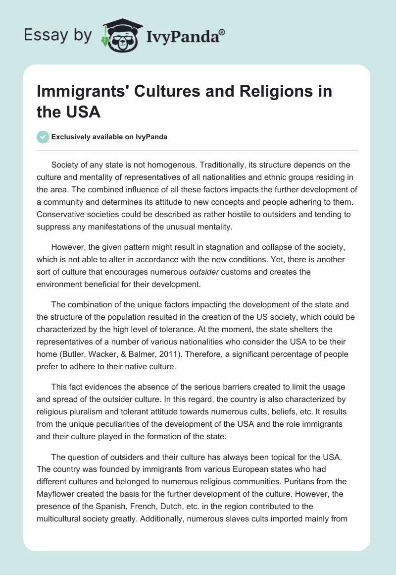Immigrants' Cultures and Religions in the USA. Page 1