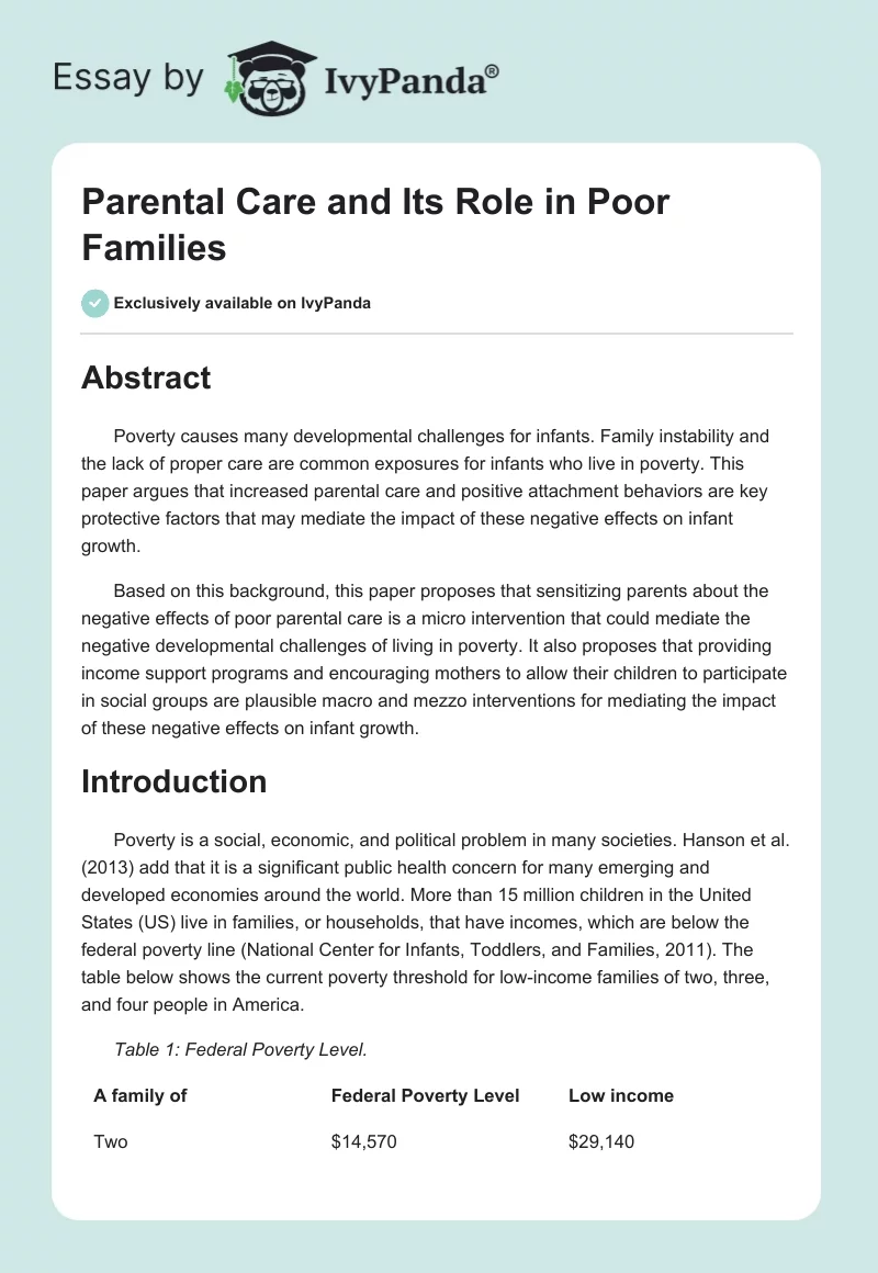 Parental Care and Its Role in Poor Families. Page 1