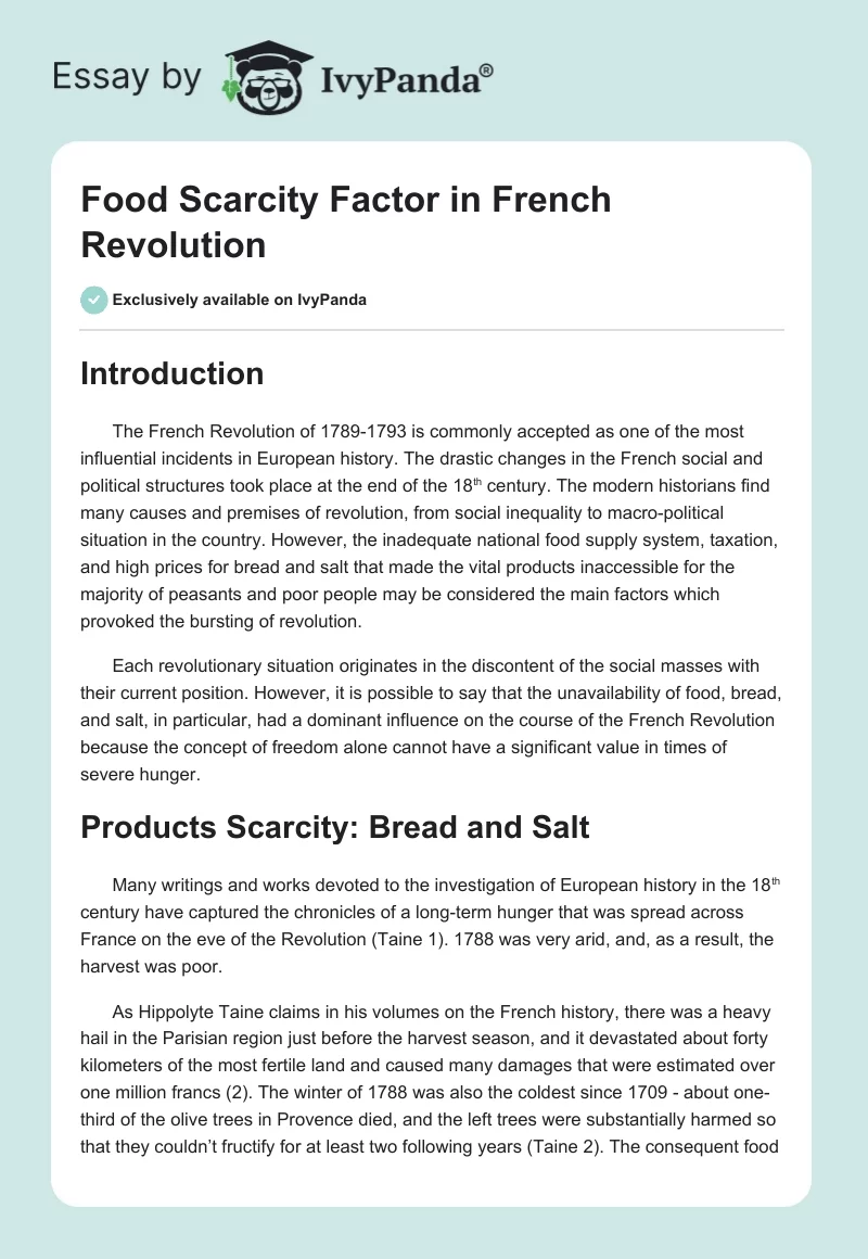 Food Scarcity Factor in French Revolution. Page 1