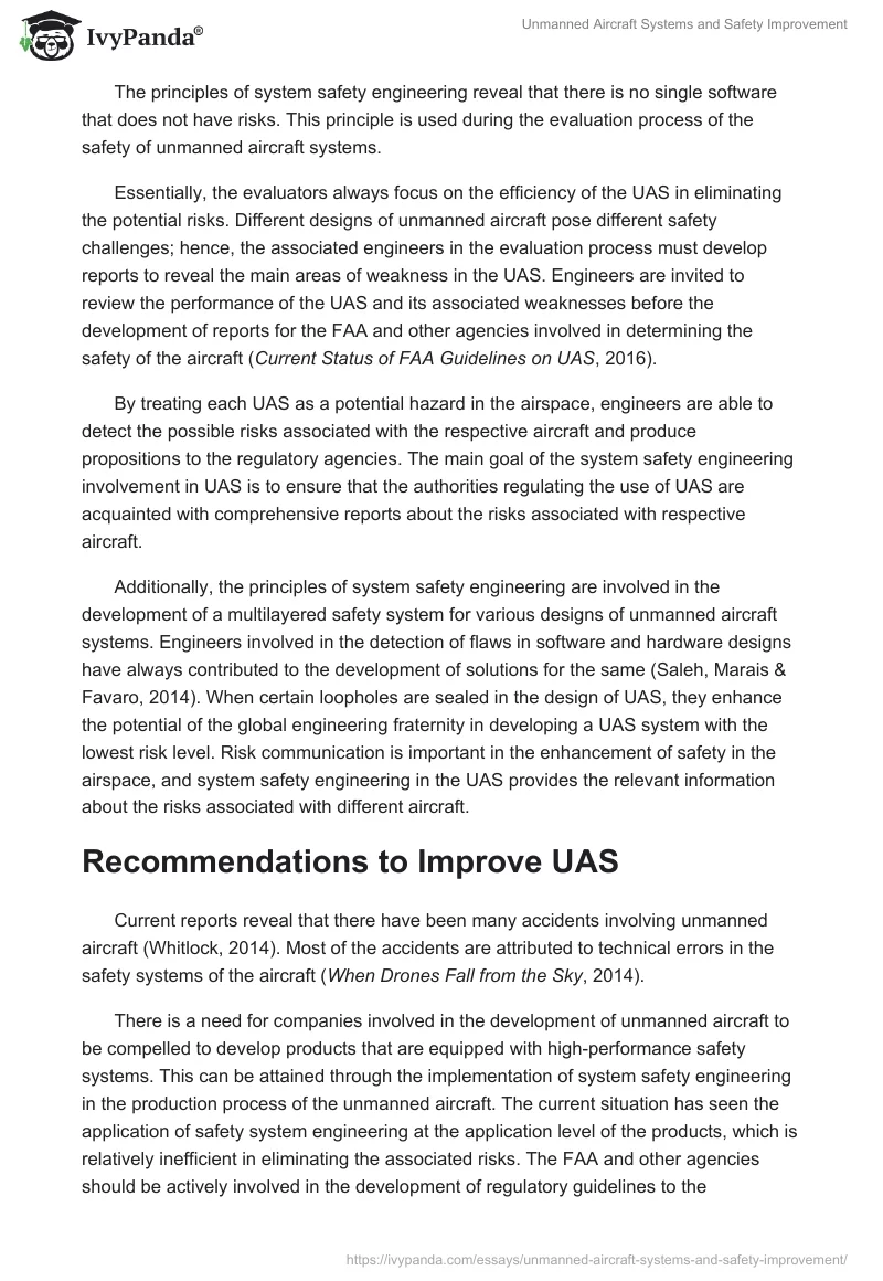 Unmanned Aircraft Systems and Safety Improvement. Page 5