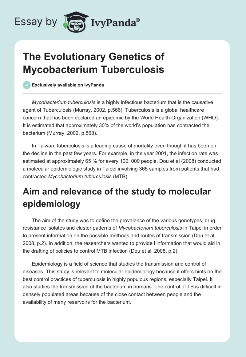 The Evolutionary Genetics of Mycobacterium Tuberculosis. Page 1