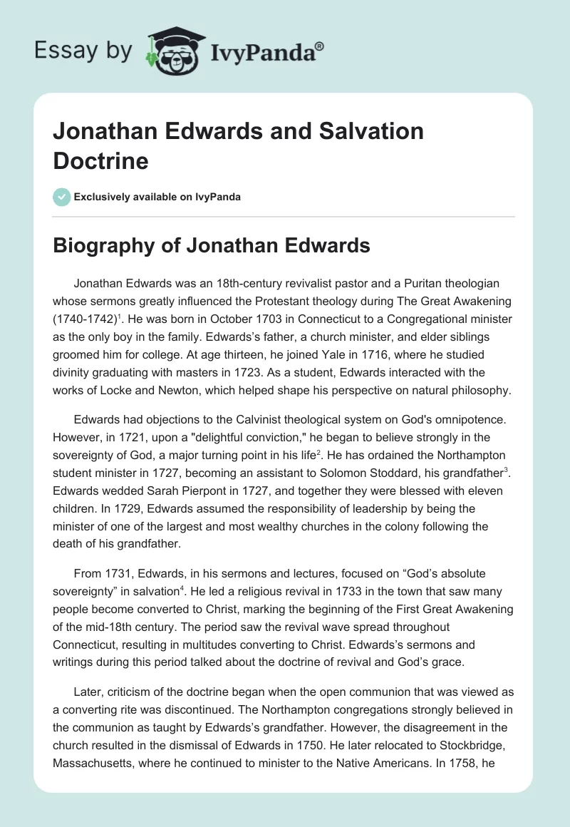Jonathan Edwards and Salvation Doctrine. Page 1