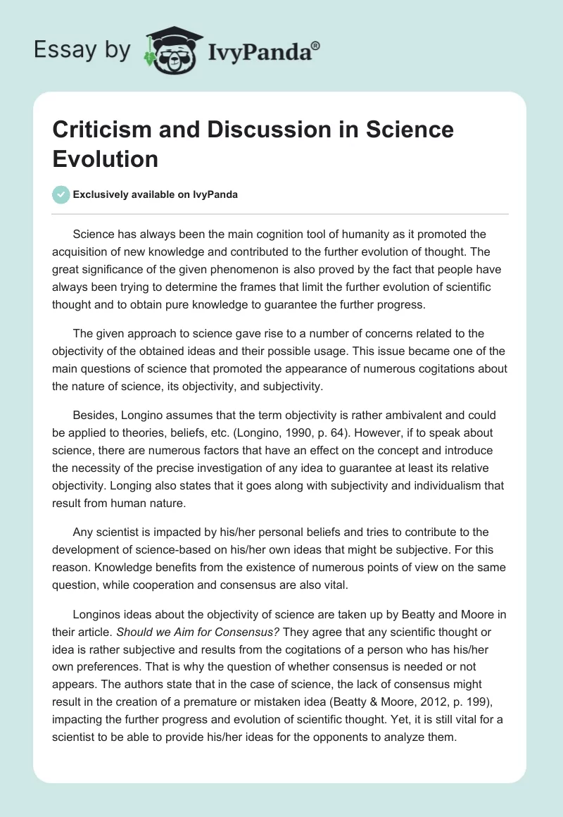 Criticism and Discussion in Science Evolution. Page 1