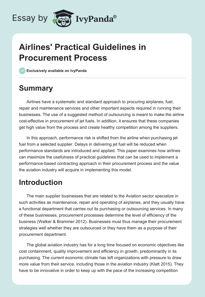 Airlines' Practical Guidelines in Procurement Process. Page 1
