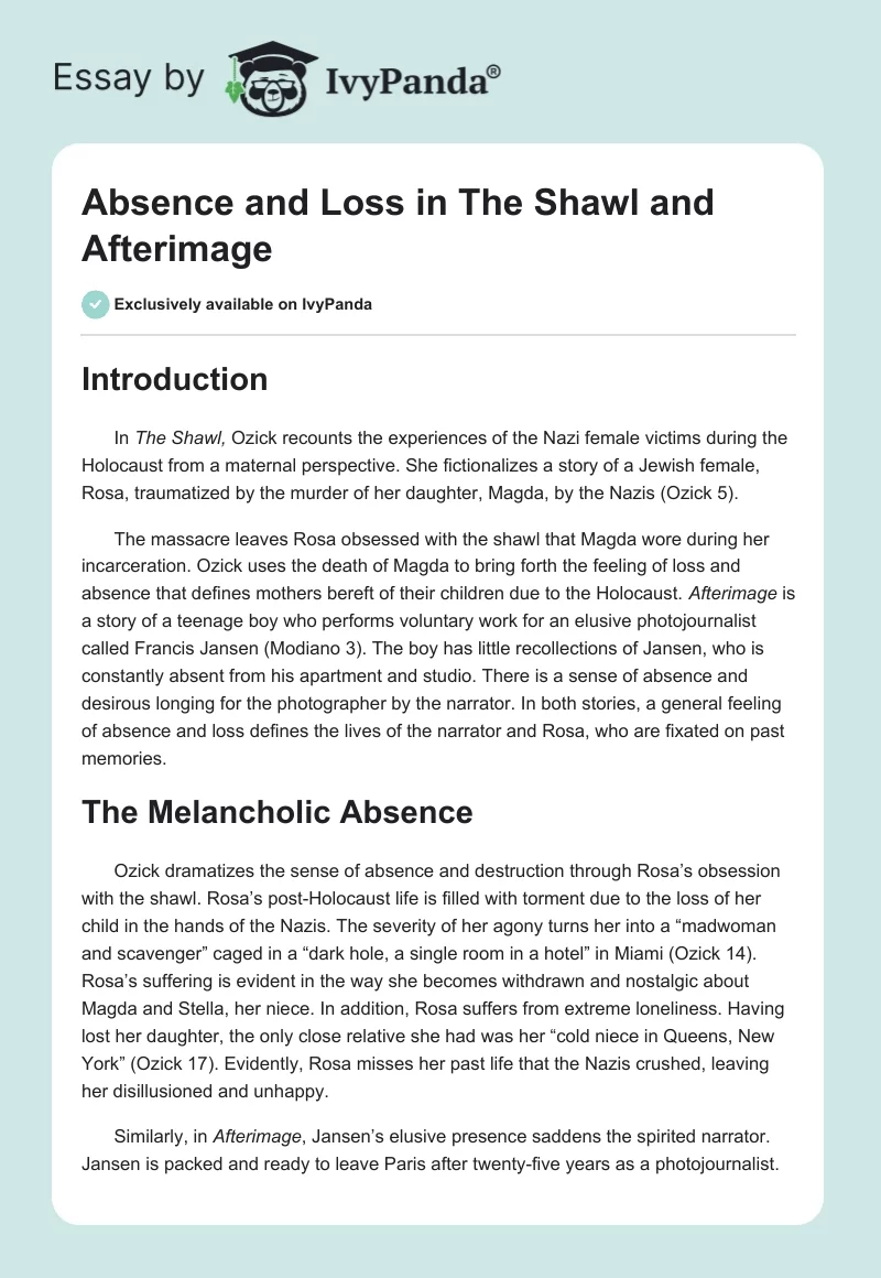 Absence and Loss in "The Shawl" and "Afterimage". Page 1