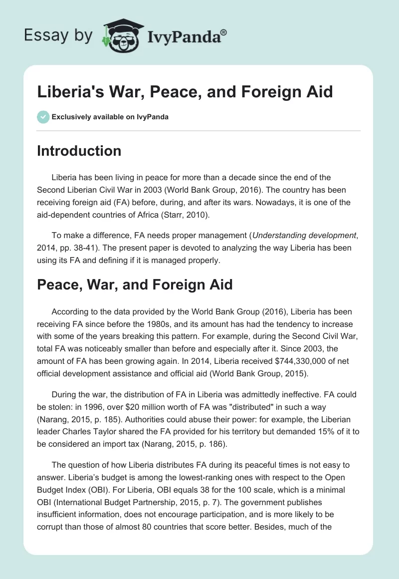 Liberia's War, Peace, and Foreign Aid. Page 1