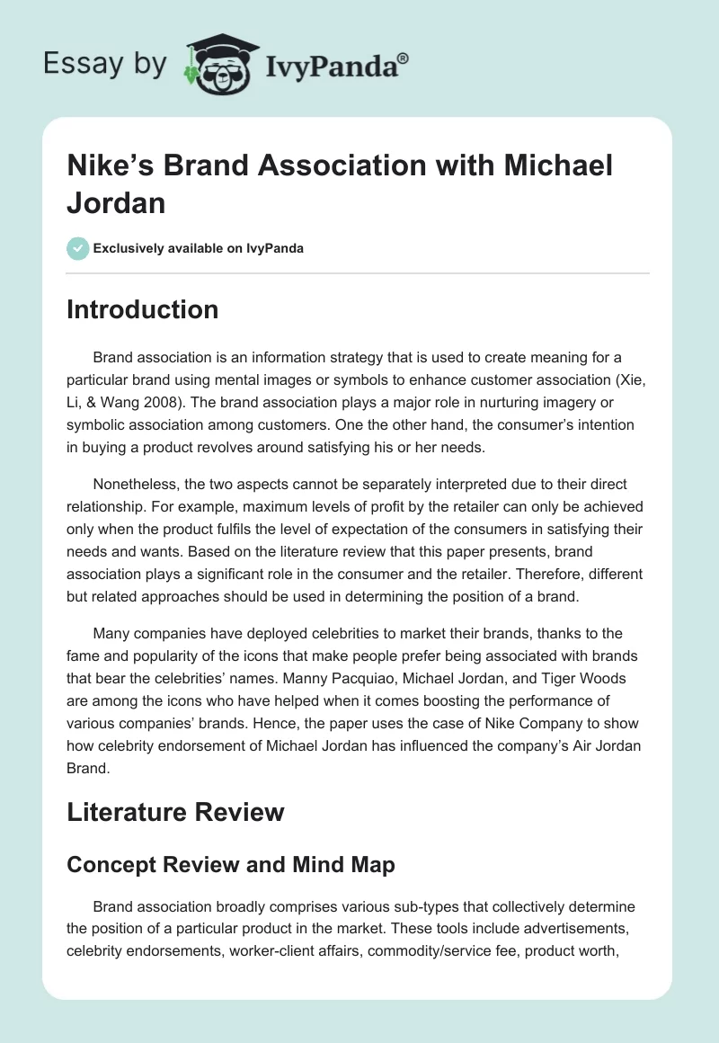 Nike's Brand with Michael Jordan - 3196 Words | Research Example