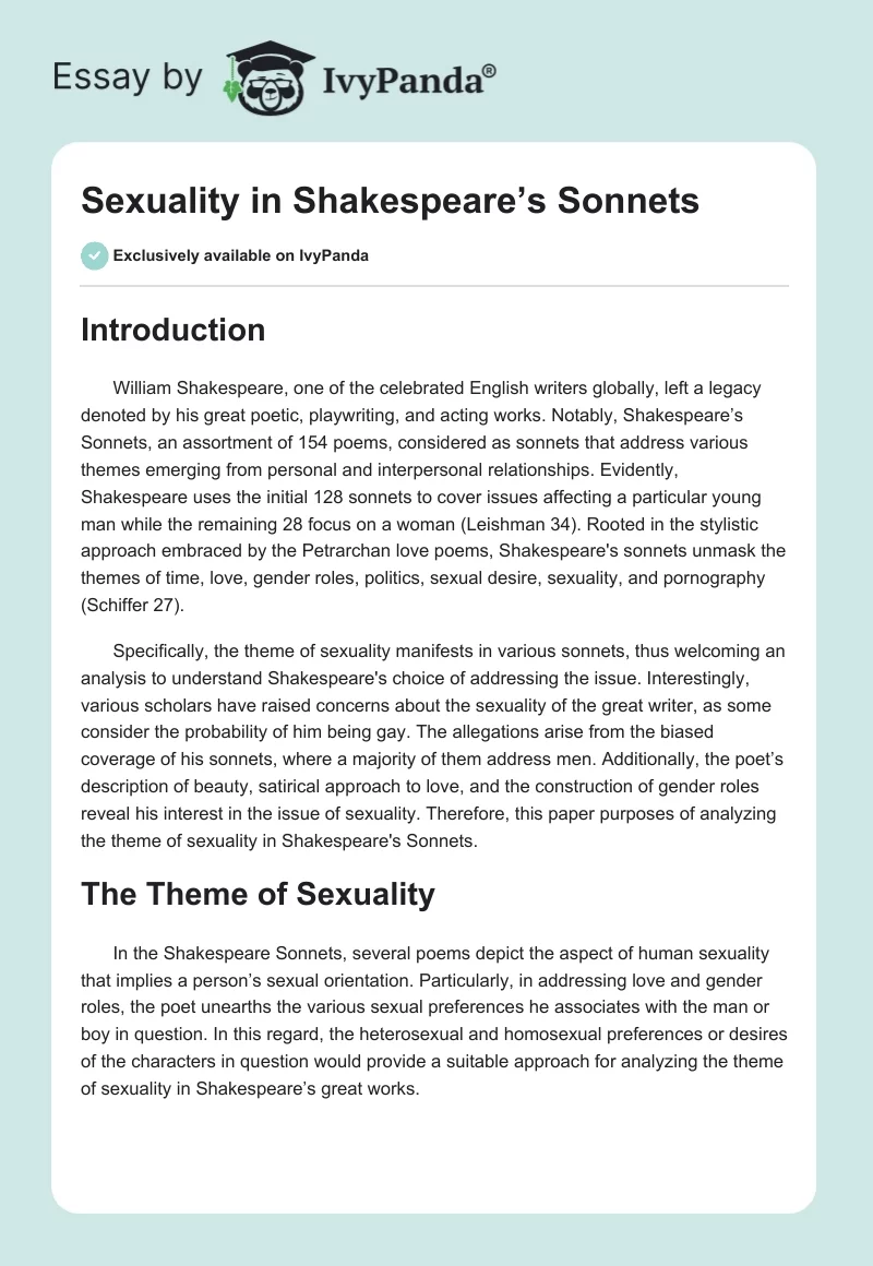 Sexuality in Shakespeare’s Sonnets. Page 1