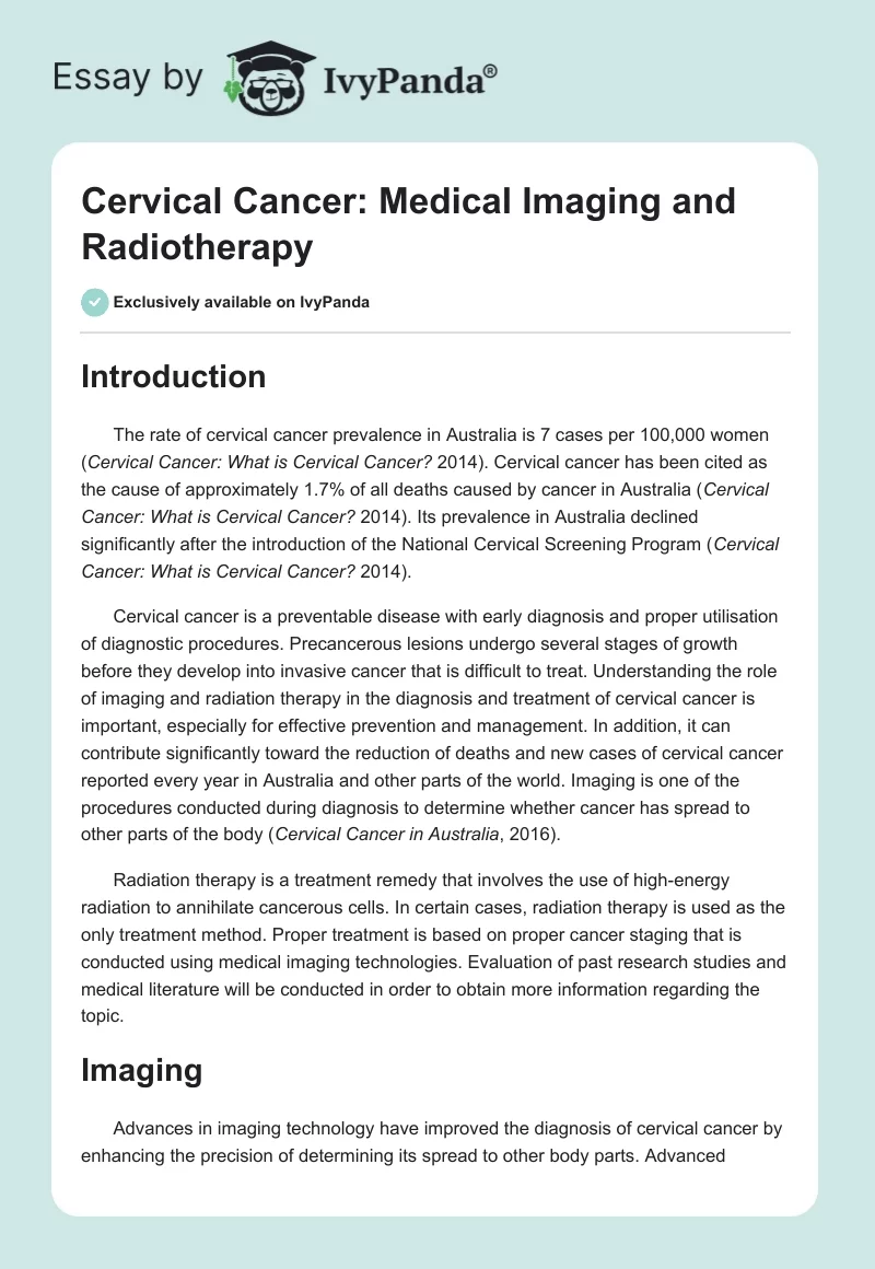 Cervical Cancer: Medical Imaging and Radiotherapy. Page 1