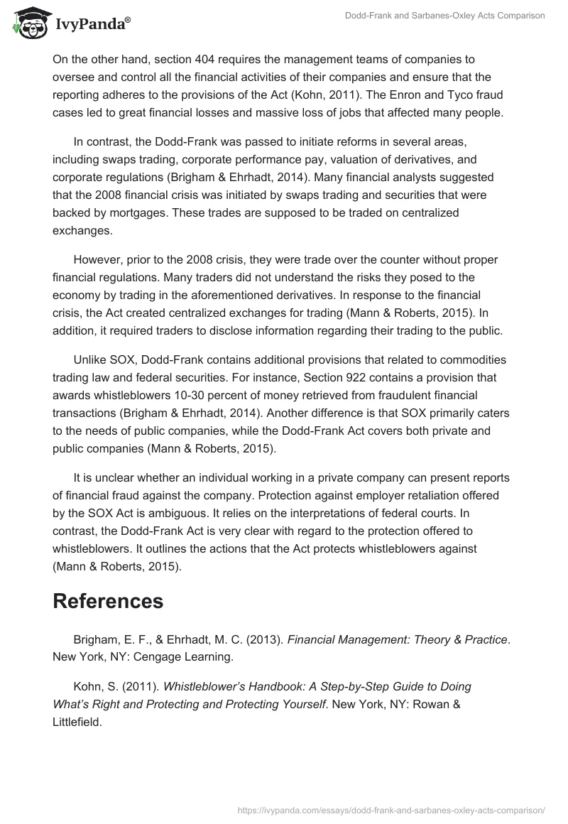 Dodd-Frank and Sarbanes-Oxley Acts Comparison. Page 2
