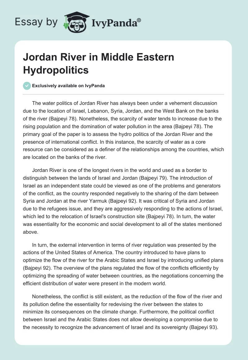 Jordan River in Middle Eastern Hydropolitics. Page 1