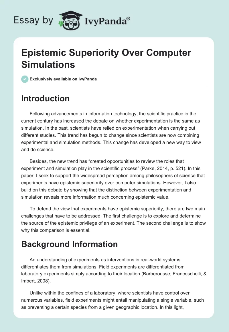 Epistemic Superiority Over Computer Simulations. Page 1