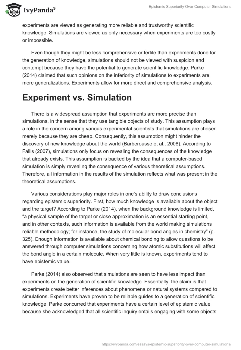 Epistemic Superiority Over Computer Simulations. Page 2