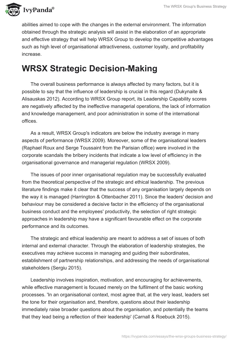 The WRSX Group's Business Strategy. Page 2