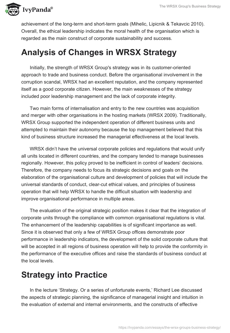 The WRSX Group's Business Strategy. Page 5
