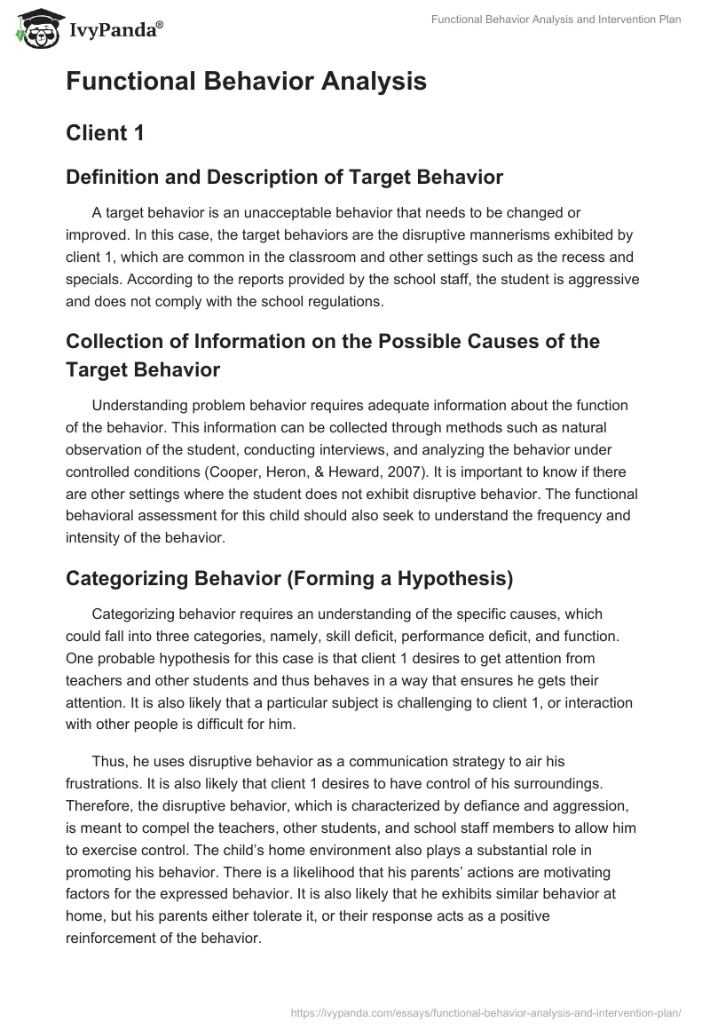 Functional Behavior Analysis and Intervention Plan. Page 2