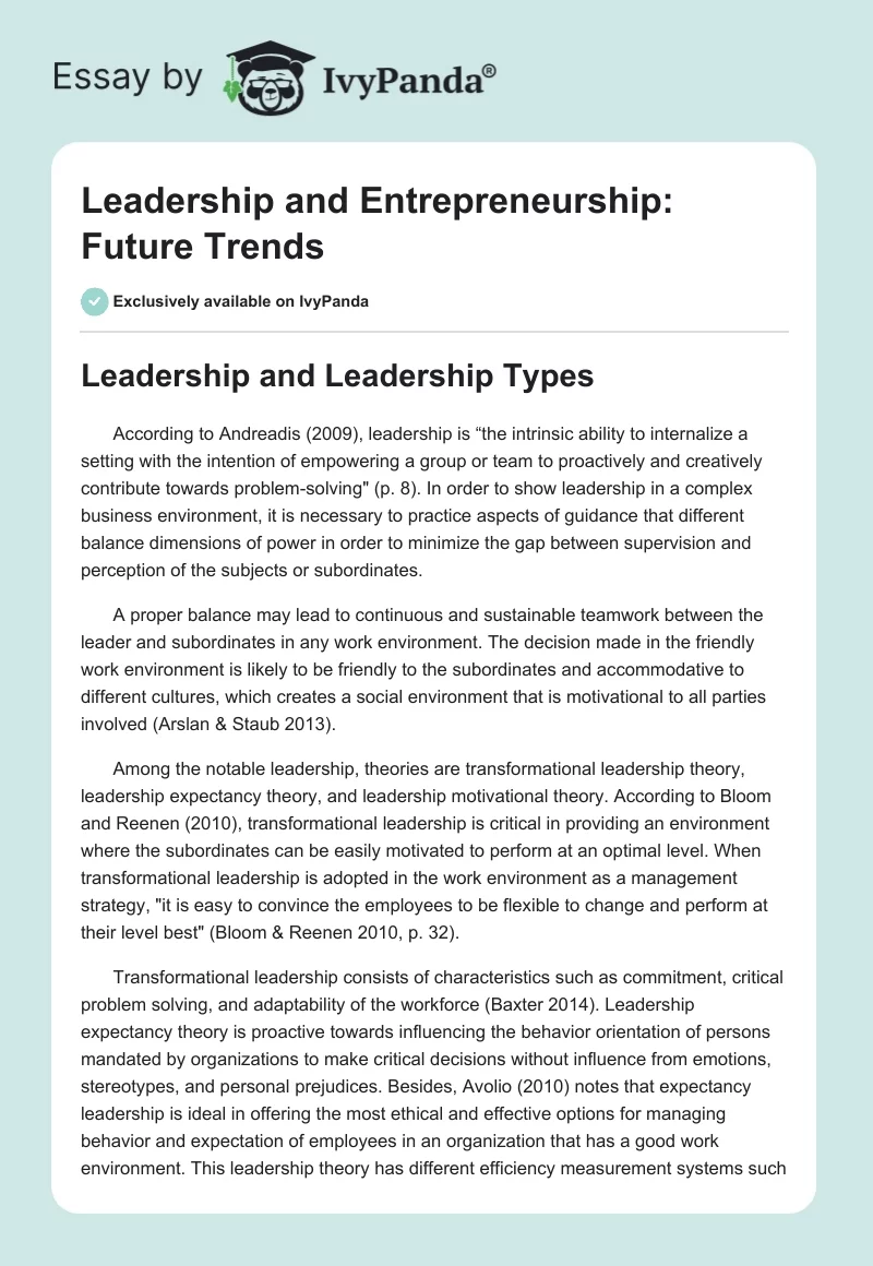 Leadership and Entrepreneurship: Future Trends. Page 1