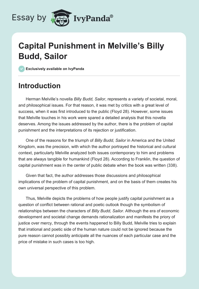 Capital Punishment in Melville’s "Billy Budd, Sailor". Page 1