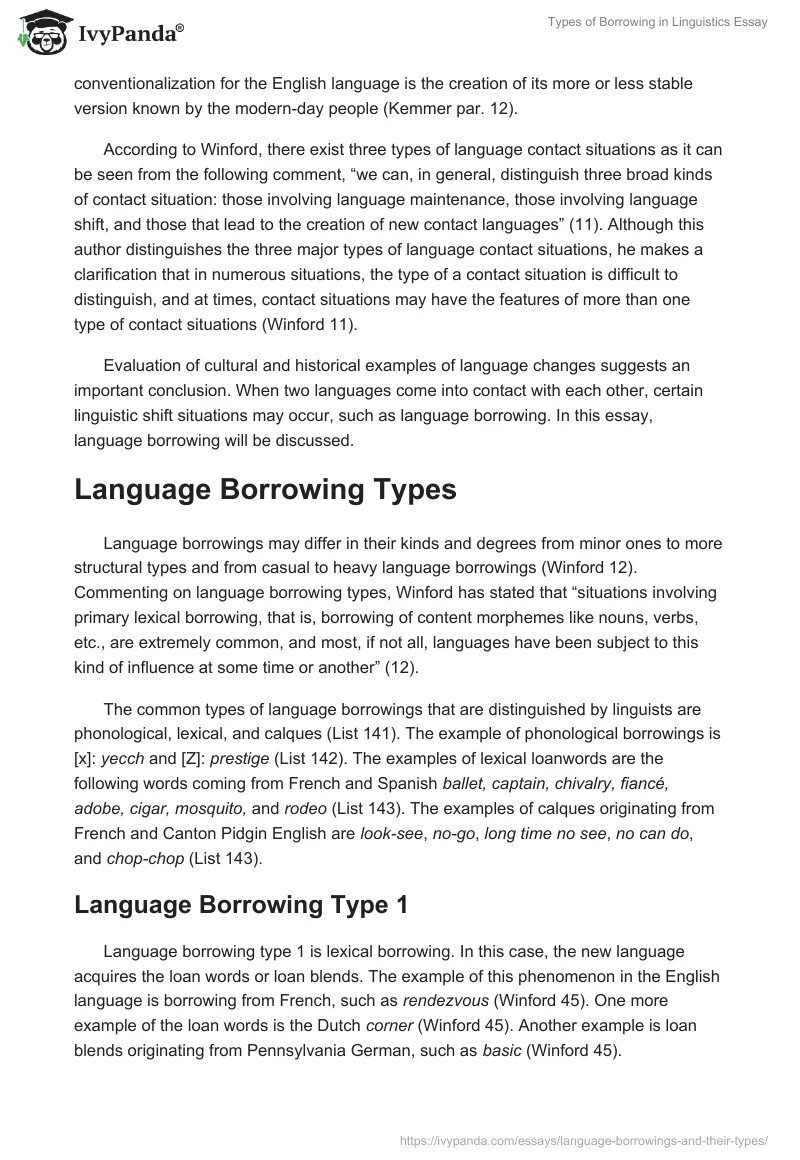 Types of Borrowing in Linguistics Essay. Page 2