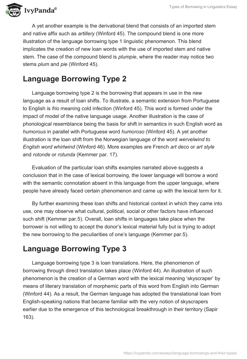 Types of Borrowing in Linguistics Essay. Page 3
