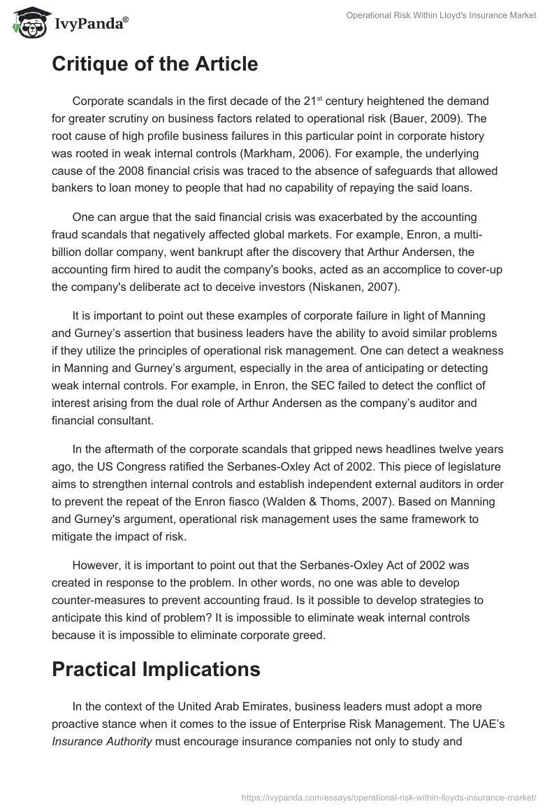 Operational Risk Within Lloyd's Insurance Market. Page 3