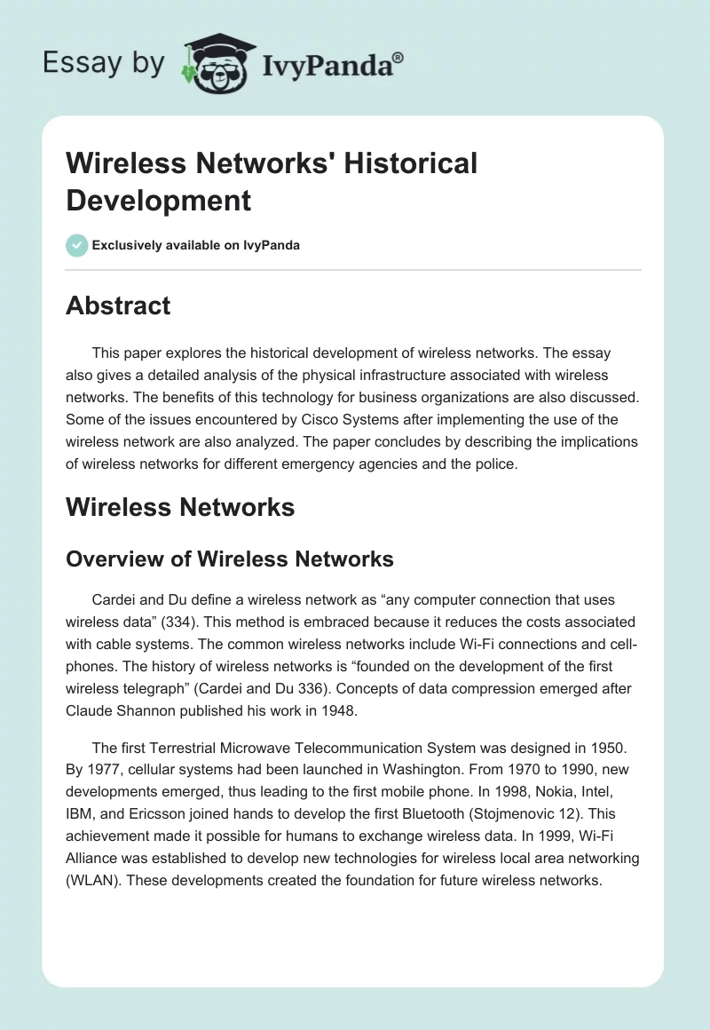 Wireless Networks' Historical Development. Page 1