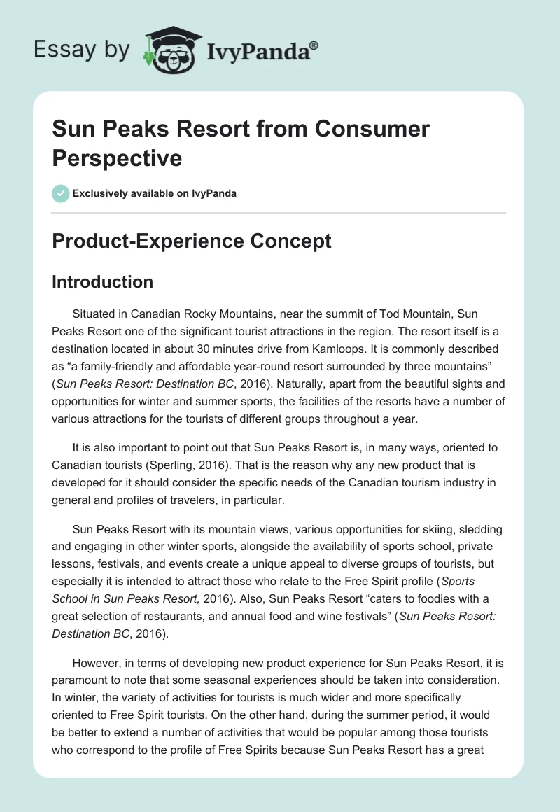 Sun Peaks Resort from Consumer Perspective. Page 1