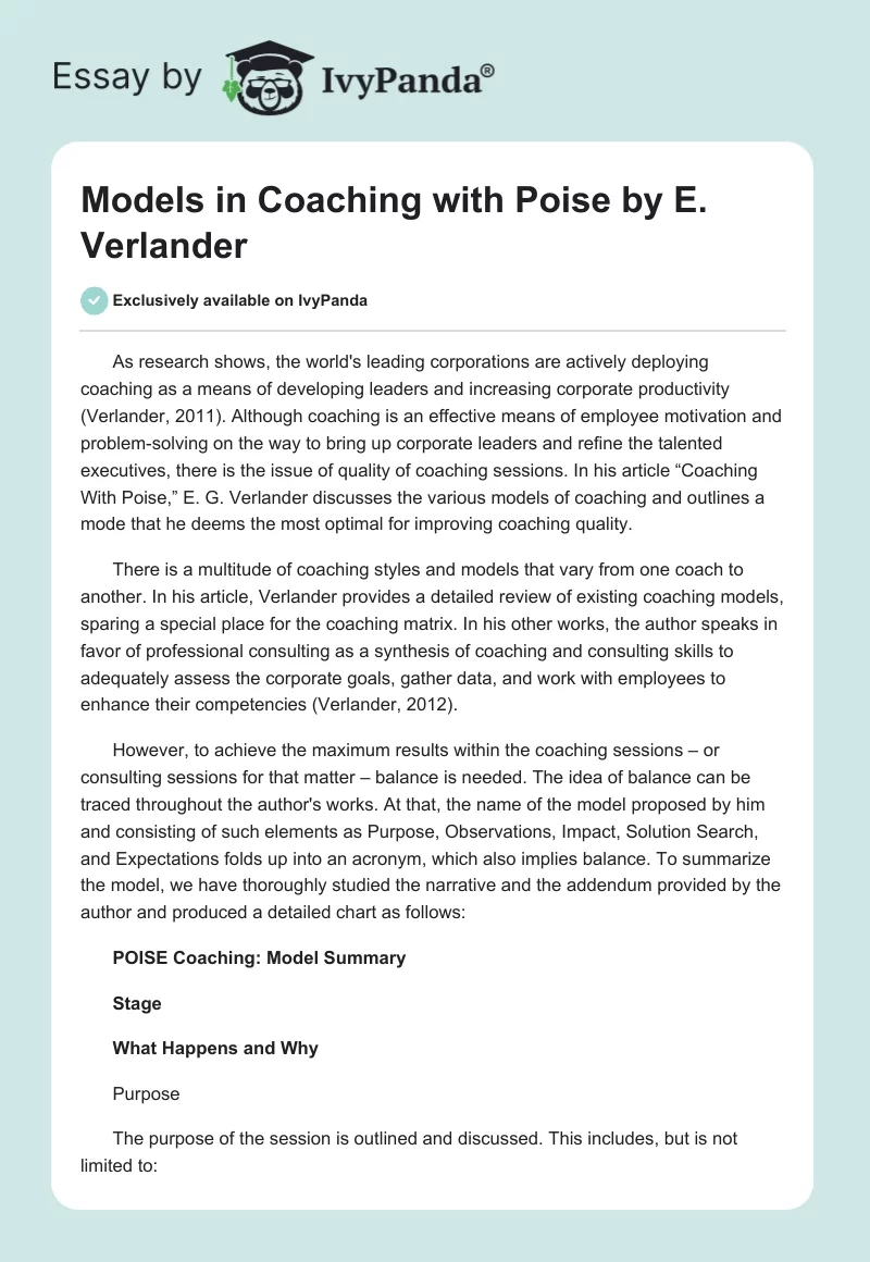 Models in "Coaching with Poise" by E. Verlander. Page 1