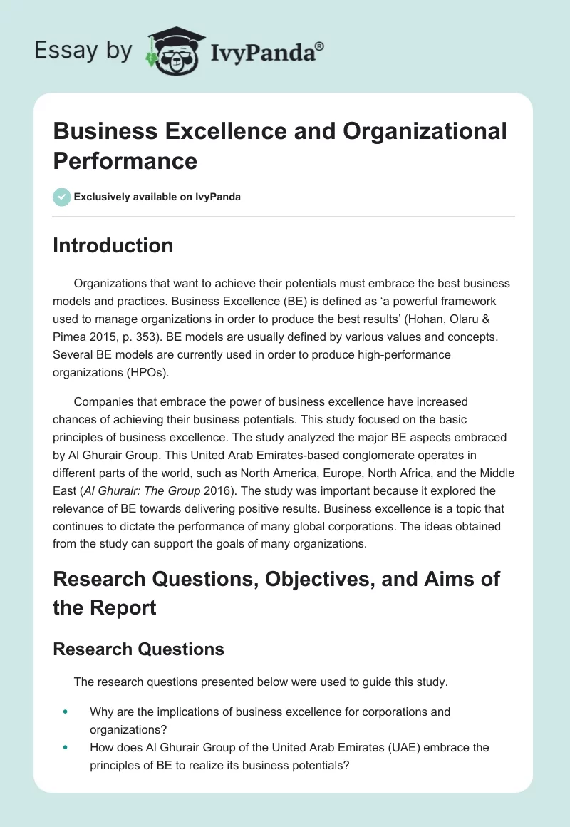 Business Excellence and Organizational Performance. Page 1