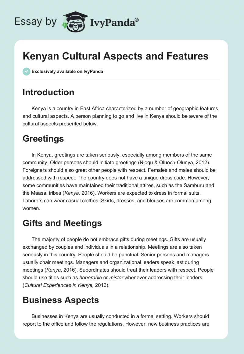 Kenyan Cultural Aspects and Features. Page 1